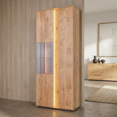 Woonkamer Bruine houten vitrine LED-vitrine Houten kast Glazen kast Nieuw