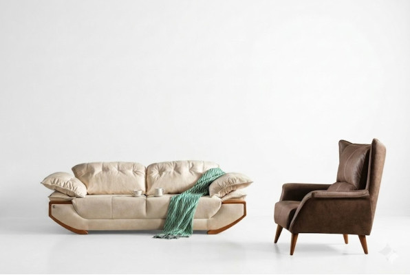 Wit-bruin woonkamerbankstel Designer Driezits Luxe Fauteuil