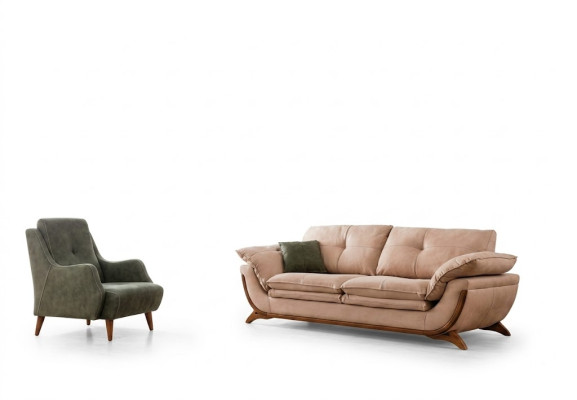 Bankstel Woonkamer Set Designer Driezitsbank Luxe Stoffen Fauteuil 2-delig