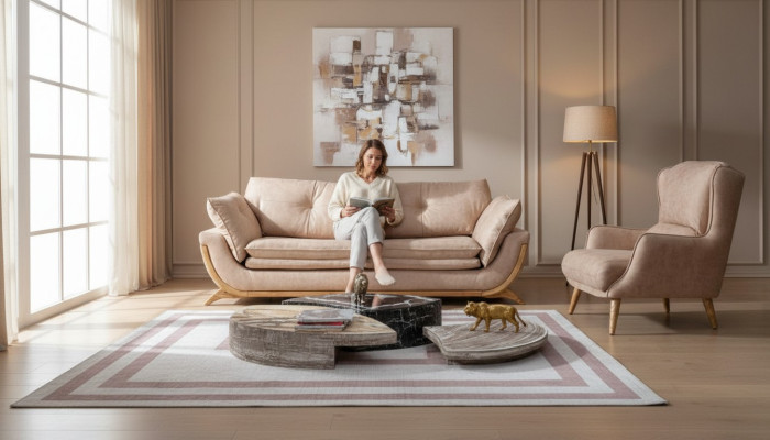 Beige zitgroep Luxe banken Designer bankstel 3+1 zits meubels