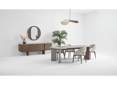 Grote eetkamerset, design eettafel, 4 stoelen, dressoir, spiegel