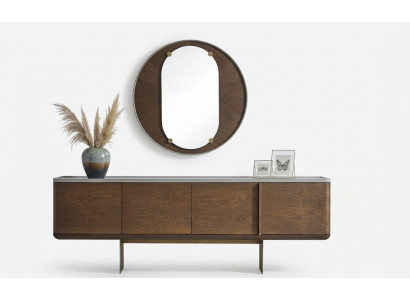 Bruin dressoir Moderne houten meubels Luxe ronde spiegel Woonkamer 2-delig