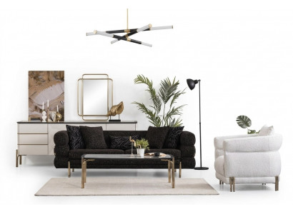 Woonkamerbankstel Designer Zwarte Luxe Driepersoonsbank Witte Fauteuil.