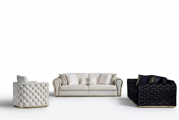 Blauw-beige woonkamerset Luxe bankstel 3+3+1 zits Designbank