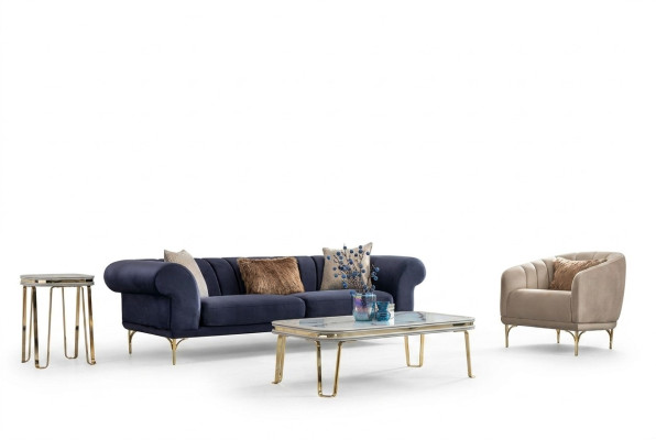 Moderne Blau-Beige bankstel Designer 3+1 -Zits Luxe Woonkamer Fauteuil
