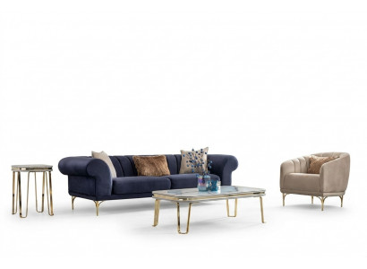 Moderne Blau-Beige bankstel Designer 3+1 -Zits Luxe Woonkamer Fauteuil