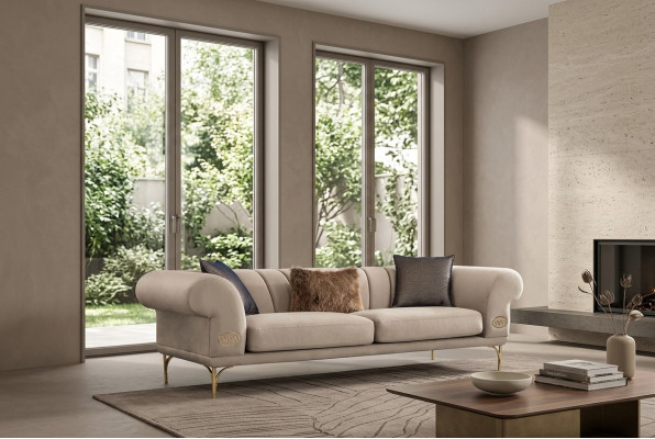 Beige driezits luxe gestoffeerde bankstel woonkamer zitmeubelen 3-zits nieuw