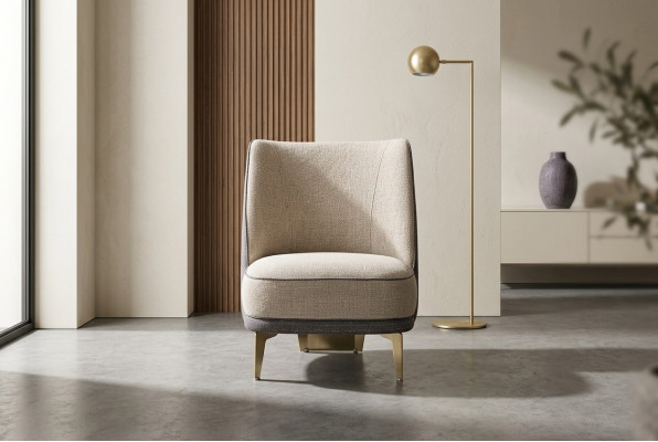 Grijze-beige fauteuil, designer eenzitter armstoel voor de woonkamer, 1-zits nieuw.