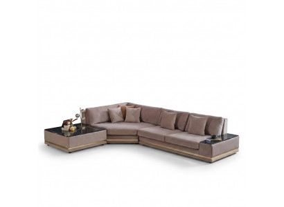 Beige L-vormig designer hoekbank gestoffeerde woonlandschap Luxe bank