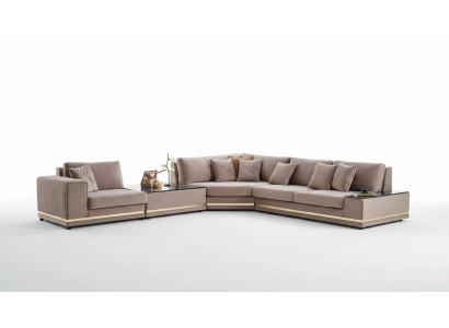 Beige L-vormige woonlandschap Designer gestoffeerde bank Stijlvolle banken Nieuw