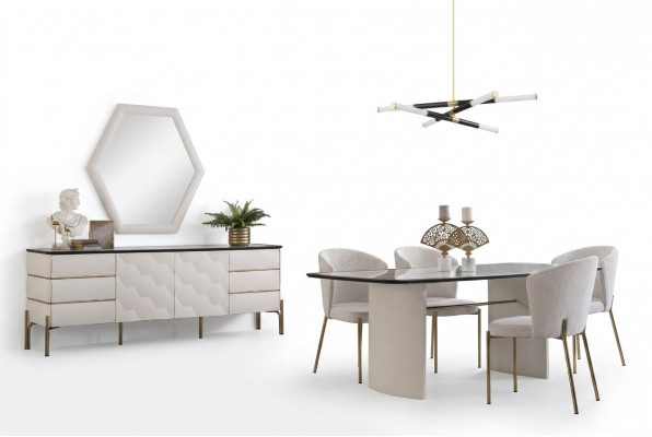 Stijlvolle eetkamerset Grote eettafel 4x stoelen Dressoir Spiegel