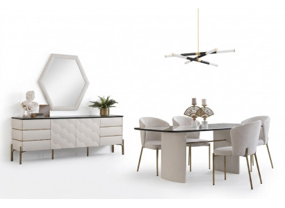 Stijlvolle eetkamerset Grote eettafel 4x stoelen Dressoir Spiegel