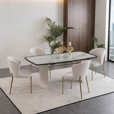 Witte eetkamerset Designer eettafel 4x stoelen houten meubels Luxe 5 delen