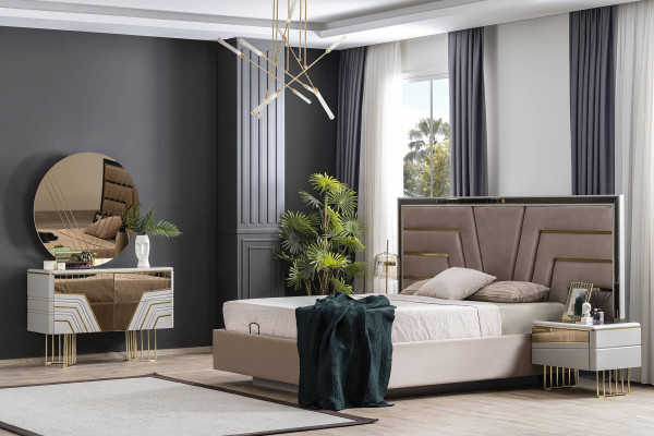 Modern slaapkamer set Luxe bed 2x nachtkastjes kledingkast 6-delig.