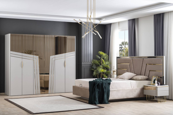 Modern slaapkamer set Luxe bed 2x nachtkastjes kledingkast 6-delig.