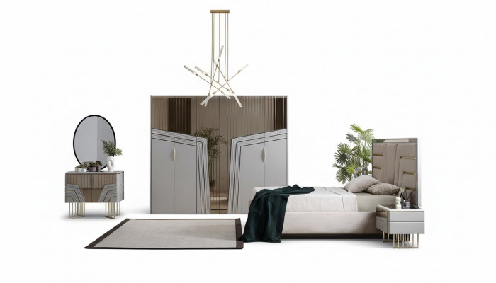 Modern slaapkamer set Luxe bed 2x nachtkastjes kledingkast 6-delig.