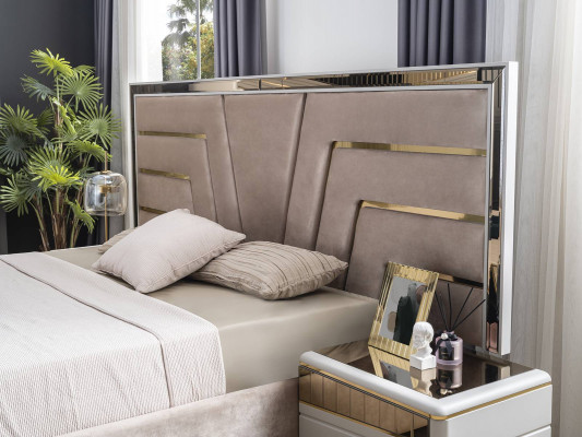 Moderne slaapkamerset - designerbed, 2 nachtkastjes, kledingkast