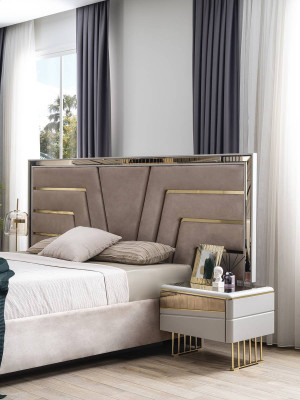 Moderne slaapkamerset - designerbed, 2 nachtkastjes, kledingkast
