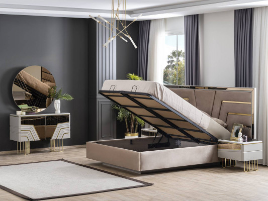 Slaapkamer set Bed 2x nachtkastjes Commode Spiegel Luxe set 5-delig.