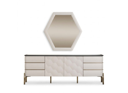 Moderne eetkamer set Ontwerper Wit dressoir Grote spiegel 2-delig
