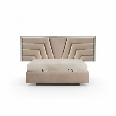 Beige slaapkamer tweepersoonsbed Stevig houten frame Designer gestoffeerd bed