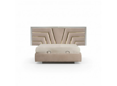 Beige slaapkamer tweepersoonsbed Stevig houten frame Designer gestoffeerd bed