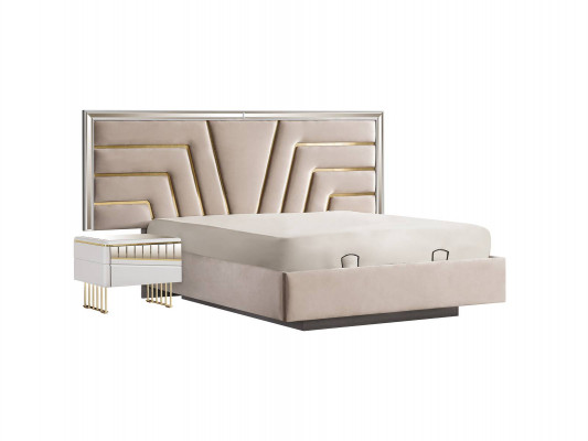 Beige slaapkamer bed, designer, 2x nachtkastjes, stijlvolle set van 3 delen.