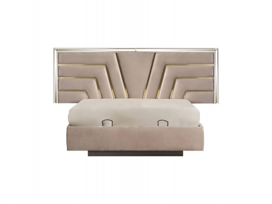 Beige slaapkamer bed, designer, 2x nachtkastjes, stijlvolle set van 3 delen.