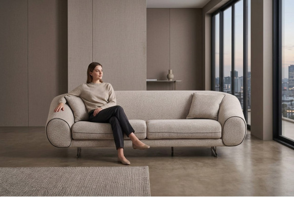 Moderne Beige Bank Woonkamer 3-zits Luxe Beklede Designer Bankstellen