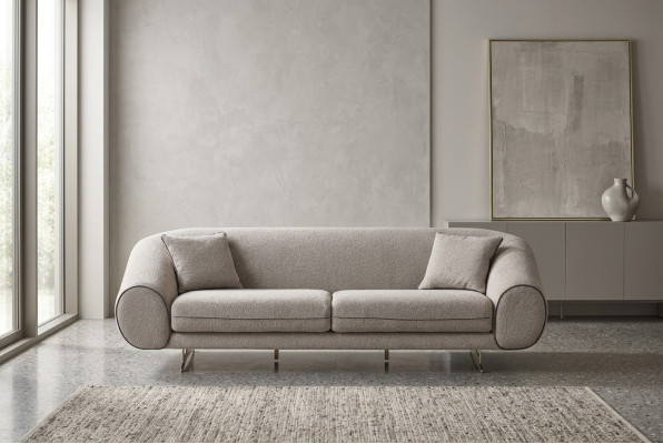 Moderne Beige Bank Woonkamer 3-zits Luxe Beklede Designer Bankstellen