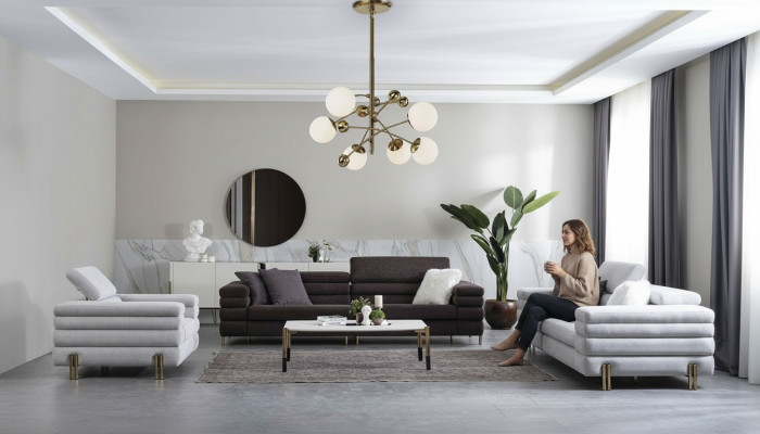 Woonkamer ontwerper bankstel 3+3+1 zits bruin bankstel set