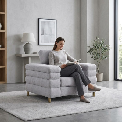 Grijze moderne fauteuil gestoffeerde eenzitter woonkamer meubilair 1-zits