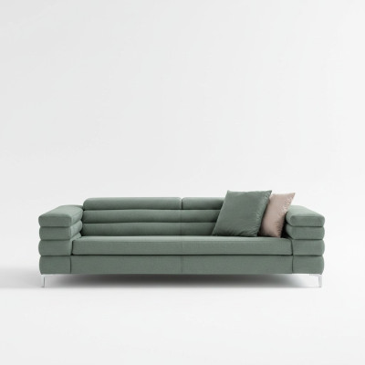 Groene woonkamer bank met houten frame, ontworpen voor 4 personen, stoffen bankstel modern.