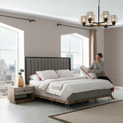 Grijs slaapkamer set Luxe bed 2x nachtkastjes Stijlvolle set.