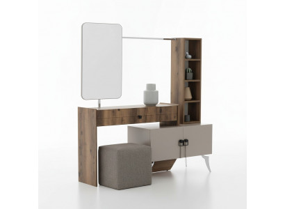 Moderne slaapkamer houten make-uptafel met spiegel, ontwerper luxe meubels.