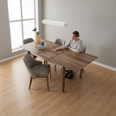 Complete eetkamerset Eettafel 4x bruine gestoffeerde stoelen 5-delige set
