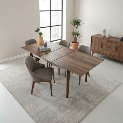 Complete eetkamerset Eettafel 4x bruine gestoffeerde stoelen 5-delige set