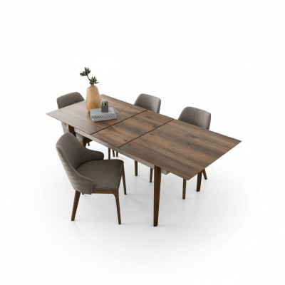 Complete eetkamerset Eettafel 4x bruine gestoffeerde stoelen 5-delige set