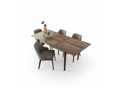 Complete eetkamerset Eettafel 4x bruine gestoffeerde stoelen 5-delige set