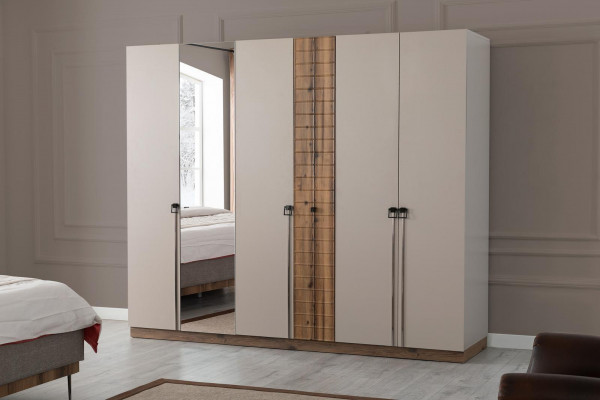 Slaapkamer moderne set textiel tweepersoonsbed hout kledingkast 4-delig