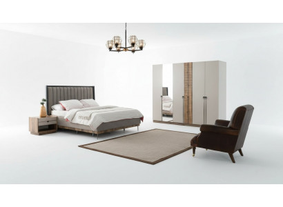 Slaapkamer moderne set textiel tweepersoonsbed hout kledingkast 4-delig