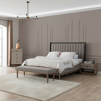 Grijze slaapkamer bed ontwerper houten frame Luxe stoffen bedden Bedden