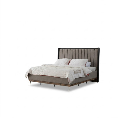 Grijze slaapkamer bed ontwerper houten frame Luxe stoffen bedden Bedden