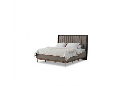 Grijze slaapkamer bed ontwerper houten frame Luxe stoffen bedden Bedden
