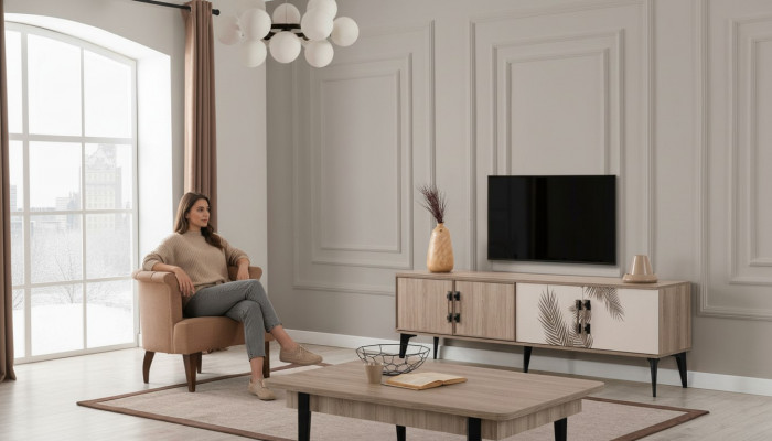 Moderne woonkamerset TV-kast Luxe salontafel Houten meubels