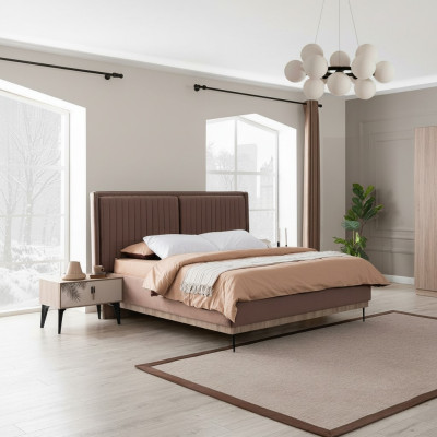 Bruin tweepersoonsbed designer slaapkamer meubels gestoffeerde luxe bedden