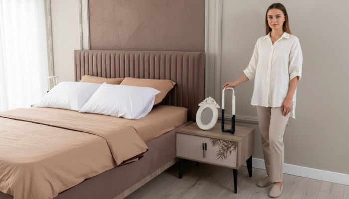Beige nachtkastje ontwerper slaapkamer meubels luxe houten nachtkastjes