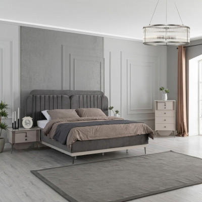 Slaapkamer Modern Set Grijs Tweepersoonsbed 2x Design Nachtkastjes 3-delig