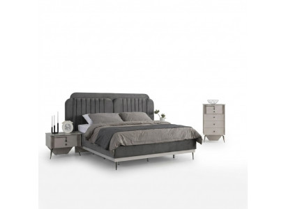 Slaapkamer Modern Set Grijs Tweepersoonsbed 2x Design Nachtkastjes 3-delig