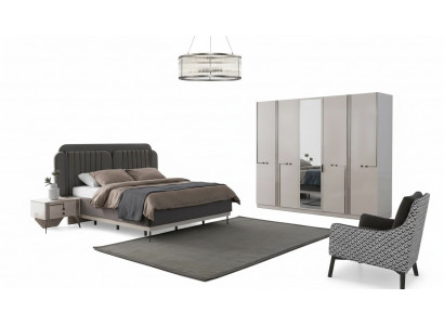 Moderne slaapkamer set, tweepersoonsbed, nachtkastje, kledingkast, luxe